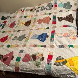 New homemade patchwork hand stitched cotton quilt top, ~61”x75”